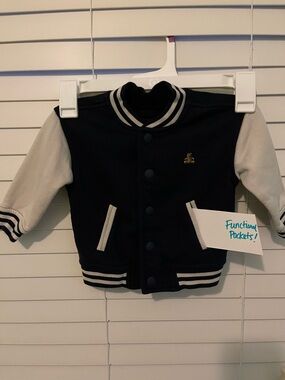 Gap Brannan Bear varsity jacket- cotton - blue/off white- toddler size 6-12M